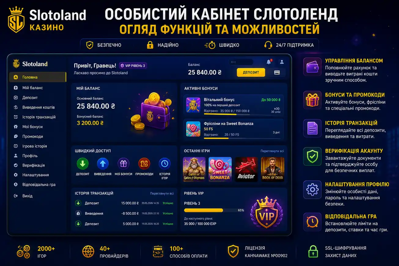 Особистий кабінет Слотоленд &mdash; огляд функцій та можливостей